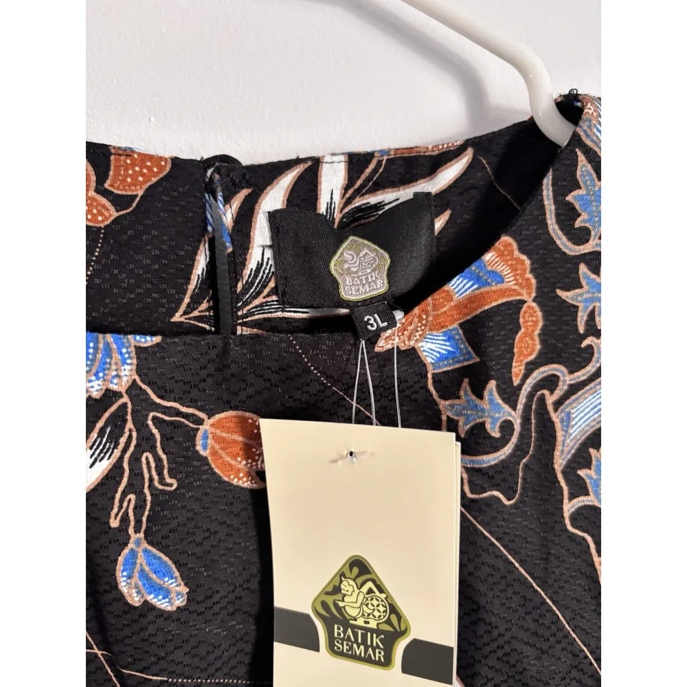 Batik Semar Tunic Shirt Women's 3L (Us Sz XL) Black Blue Orange High-low - Picture 4 of 11
